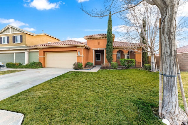 view of front of home with a garage and a front yard