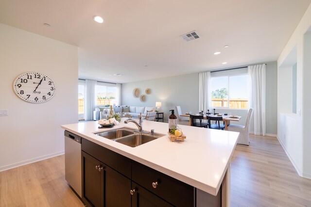 kitchen featuring visible vents, a sink, a wealth of natural light, and open floor plan