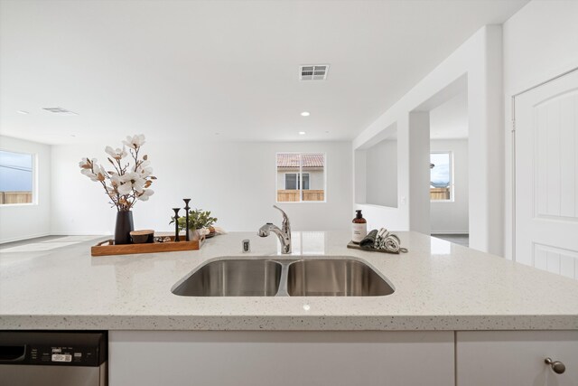 kitchen featuring visible vents, a sink, plenty of natural light, and dishwasher