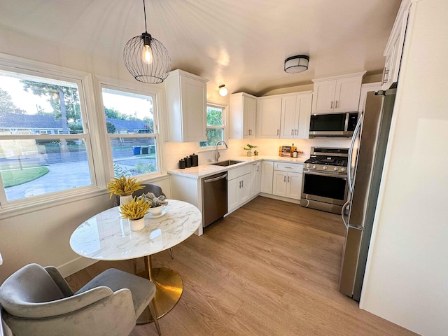 kitchen featuring white cabinets, stainless steel appliances, and a sink