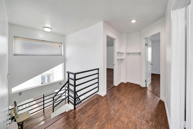 corridor with dark hardwood / wood-style flooring