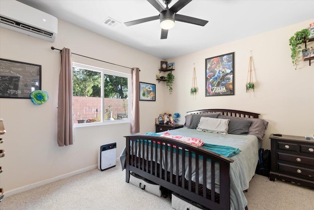 350 E Nugent St, Lancaster, CA 93535 - bedroom featuring a wall mounted AC, carpet, baseboards, and ceiling fan