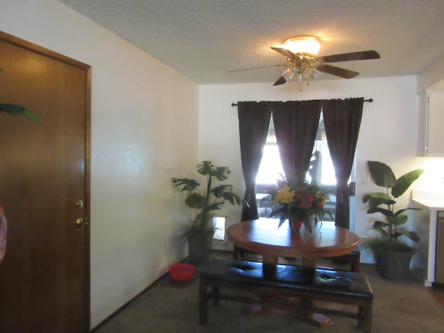 9755 E E Ave S Unit 12, Littlerock, CA 93543 - carpeted dining space featuring a ceiling fan, a textured ceiling, and baseboards