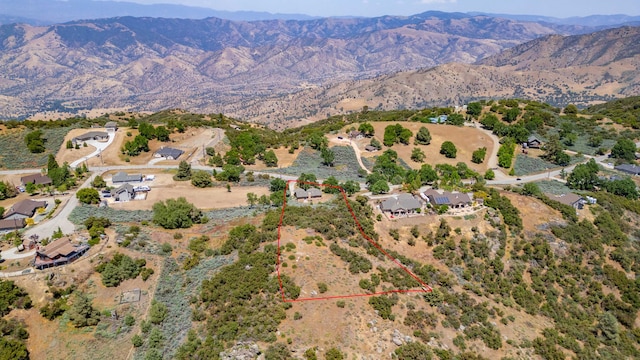24481 Jacaranda Dr, Tehachapi, CA 93561 - aerial view of property's location with property parcel outlined and a mountainous background