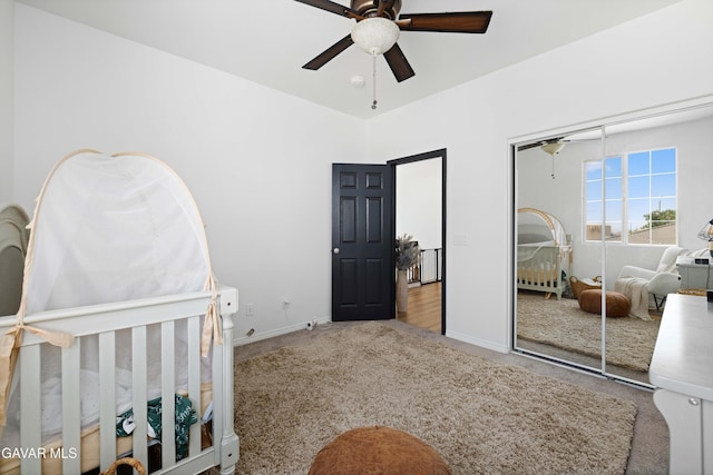 5080 Meadowsweet Dr, Palmdale, CA 93551 - bedroom featuring carpet flooring, ceiling fan, and a closet