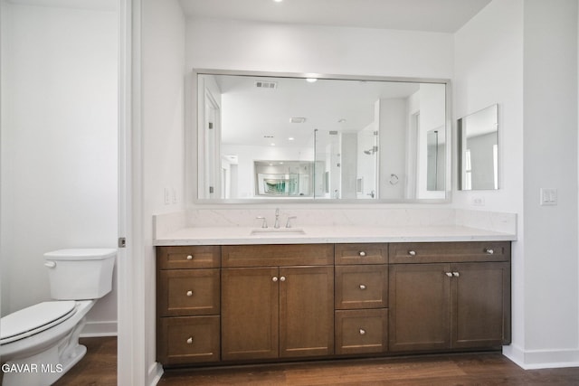 39635 Nicholas Ct, Palmdale, CA 93551 - full bathroom featuring vanity, a shower stall, and wood finished floors