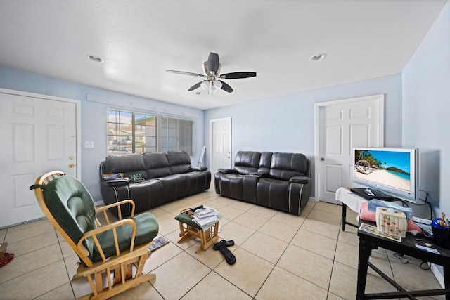 15872 Rexroth St, Mojave, CA 93501 - living room with ceiling fan, light tile patterned floors, and recessed lighting