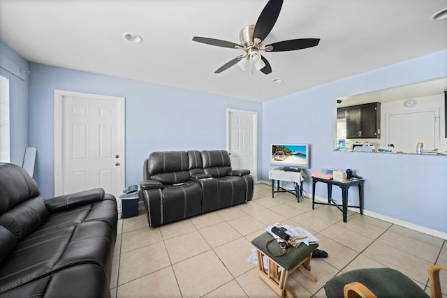 15872 Rexroth St, Mojave, CA 93501 - living area featuring a ceiling fan, light tile patterned floors, recessed lighting, and baseboards