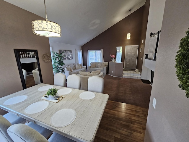 403 Sunrise Ter, Palmdale, CA 93551 - dining space featuring wood finished floors and high vaulted ceiling