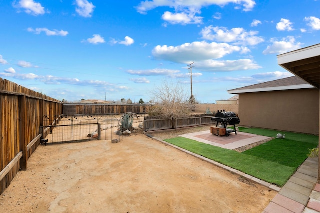 view of yard with a patio and a fenced backyard