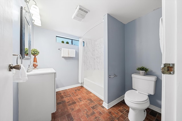 full bathroom with vanity,  shower combination, and toilet