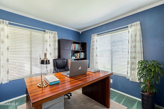 4068 Vancouver Ln, Quartz Hill, CA 93536 - home office with carpet and crown molding