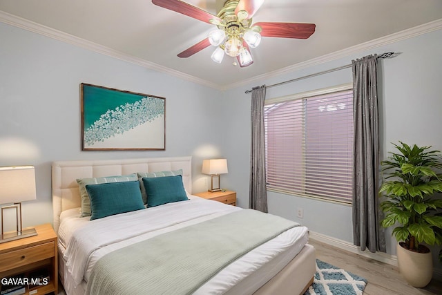 4068 Vancouver Ln, Quartz Hill, CA 93536 - bedroom with ornamental molding, wood finished floors, and a ceiling fan