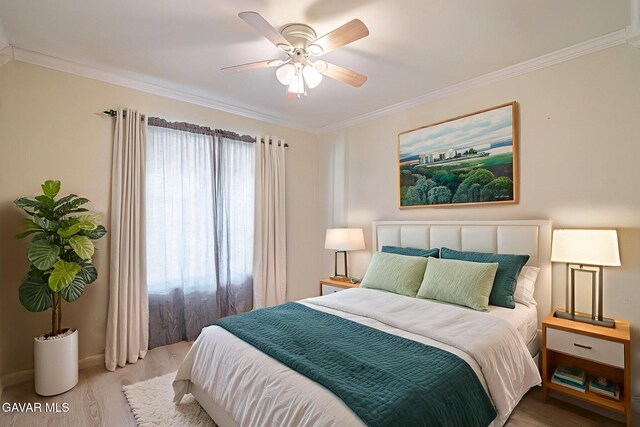 4068 Vancouver Ln, Quartz Hill, CA 93536 - bedroom featuring wood finished floors, crown molding, and ceiling fan