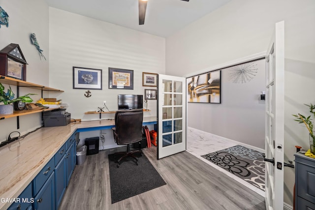 42409 W 66th St, Lancaster, CA 93536 - office space featuring french doors, ceiling fan, and light wood-style flooring