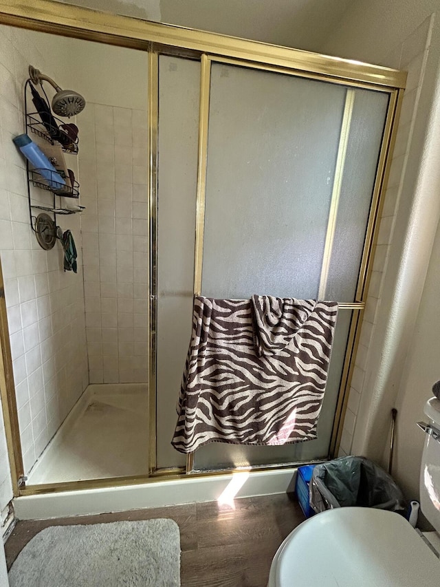 bathroom with toilet and a shower stall