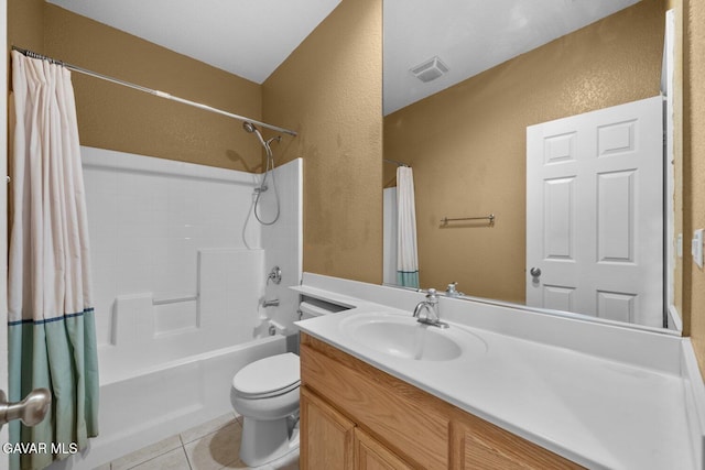 38160 Antibes Dr, Palmdale, CA 93552 - bathroom featuring a textured wall, vanity, shower / bath combination with curtain, and tile patterned flooring