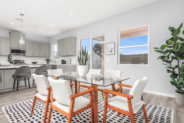 dining room featuring plenty of natural light and light hardwood / wood-style floors