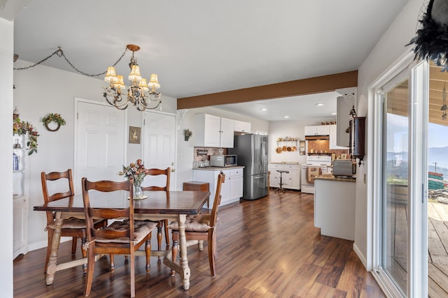 23761 El Rancho Dr, Tehachapi, CA 93561 - dining room with a chandelier, dark wood-style floors, and recessed lighting