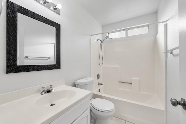 full bathroom with tile patterned floors, vanity, toilet, and bathtub / shower combination