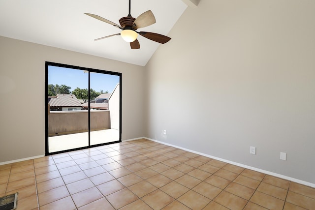 43334 W 32nd St Unit 12, Lancaster, CA 93536 - spare room with a ceiling fan, light tile patterned floors, baseboards, and high vaulted ceiling