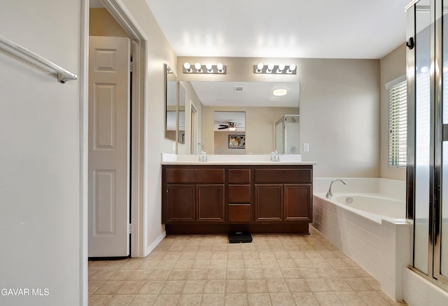 2354 Crimson Ave, Rosamond, CA 93560 - bathroom with a bath, double vanity, and a shower stall