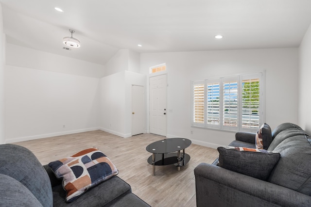 37116 Alder St, Palmdale, CA 93552 - living area with lofted ceiling, light wood-style floors, recessed lighting, and baseboards