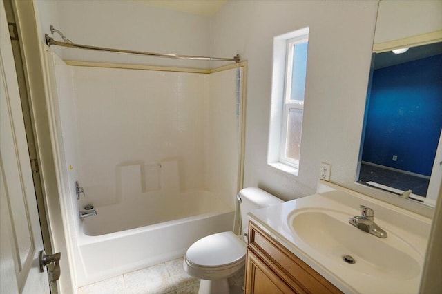 full bathroom with plenty of natural light, vanity, tub / shower combination, and toilet