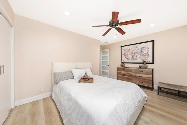 40005 W 92nd St Unit W, Leona Valley, CA 93551 - bedroom with light wood finished floors, recessed lighting, and a ceiling fan