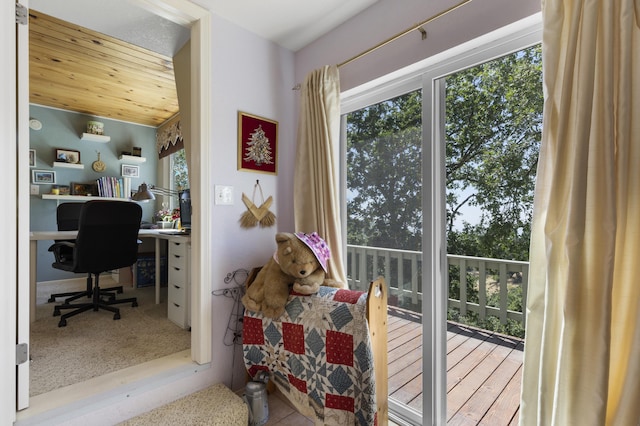 office space with wood ceiling