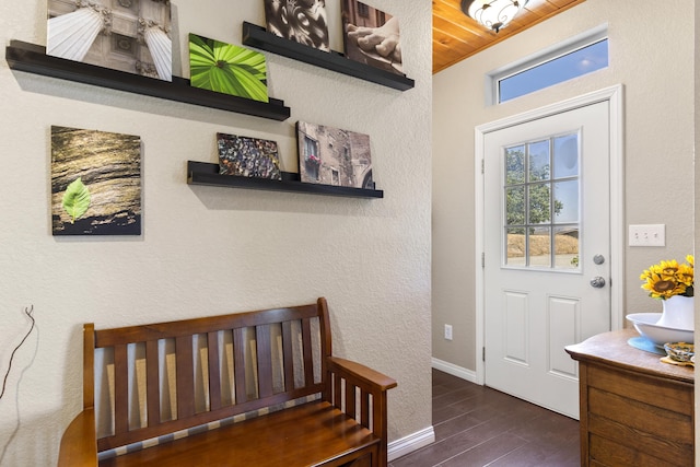 foyer with wood ceiling