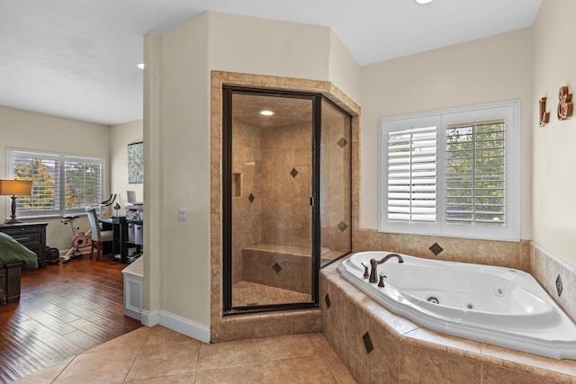 23600 Dart Dr, Tehachapi, CA 93561 - full bath featuring a shower stall, a whirlpool tub, tile patterned flooring, and baseboards