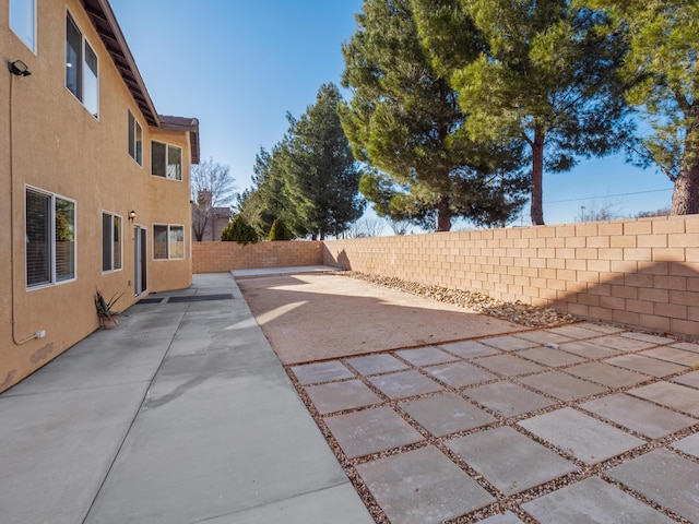 view of yard featuring a patio and a fenced backyard