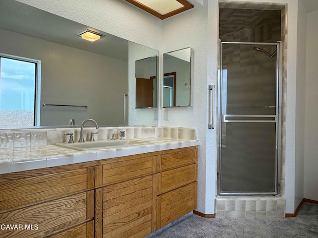 28714 Cruthers Creek Rd, Pearblossom, CA 93553 - full bathroom with vanity, a shower stall, and a textured wall