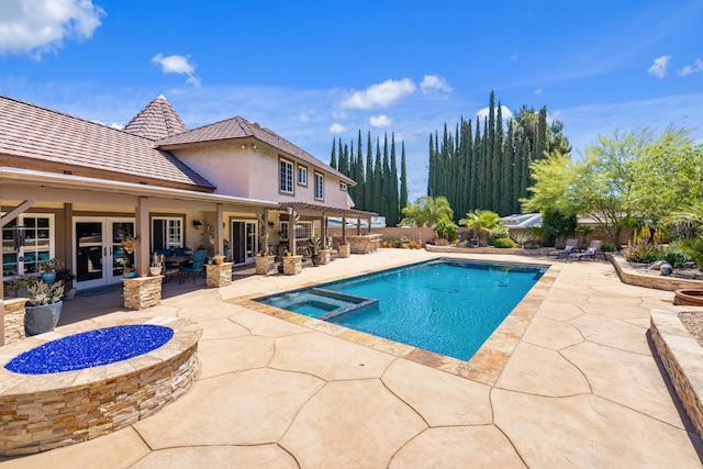 436 Fairway Dr, Palmdale, CA 93551 - view of swimming pool featuring a patio area, french doors, and a pool with connected hot tub
