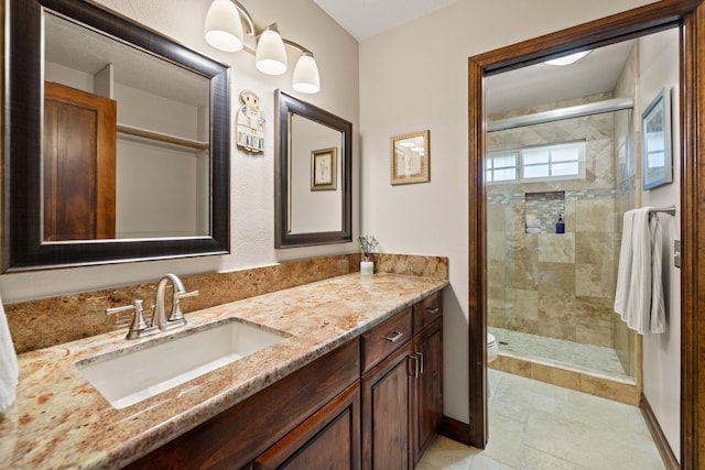 436 Fairway Dr, Palmdale, CA 93551 - full bathroom with a shower stall, vanity, toilet, and baseboards