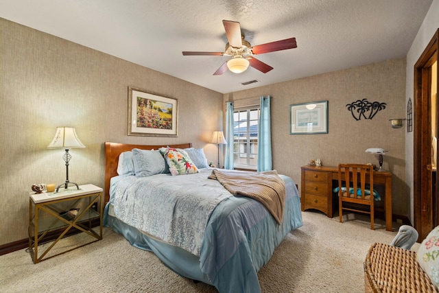 436 Fairway Dr, Palmdale, CA 93551 - carpeted bedroom with wallpapered walls and ceiling fan