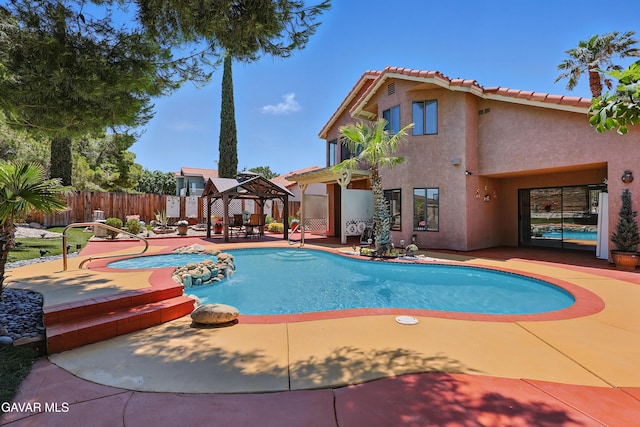 38100 San Mateo Ave, Palmdale, CA 93551 - view of pool featuring a gazebo, a patio, and a pool with connected hot tub