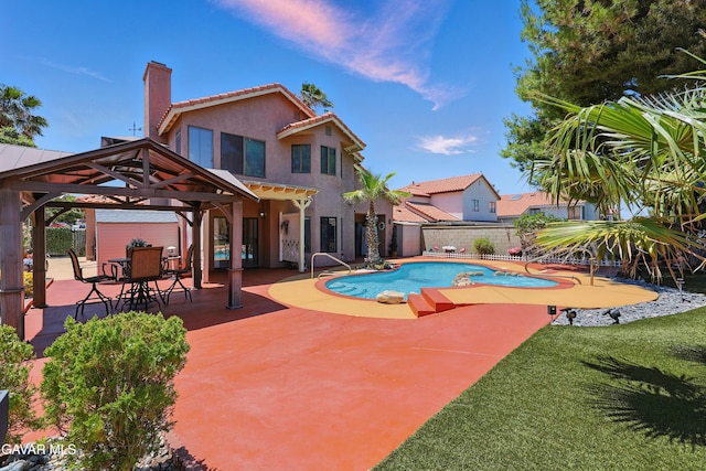 38100 San Mateo Ave, Palmdale, CA 93551 - view of pool featuring a gazebo, a patio area, a fenced backyard, and a pergola