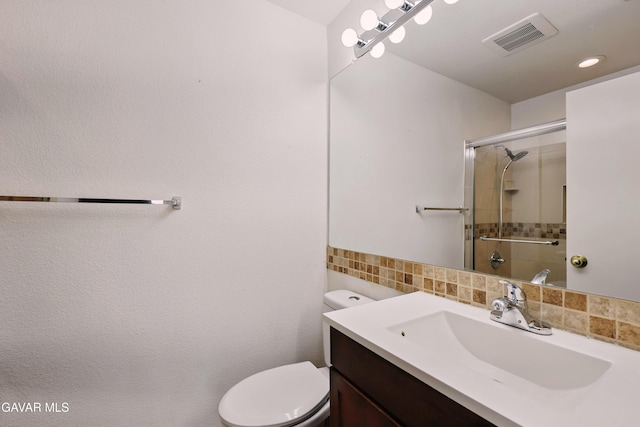 38100 San Mateo Ave, Palmdale, CA 93551 - full bathroom with vanity, a shower with shower door, and tasteful backsplash