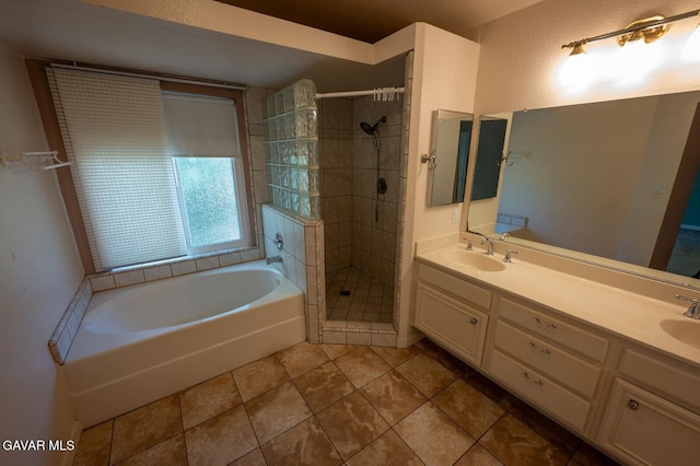 4722 Sungate Dr, Palmdale, CA 93551 - full bathroom with a bath, a stall shower, and double vanity