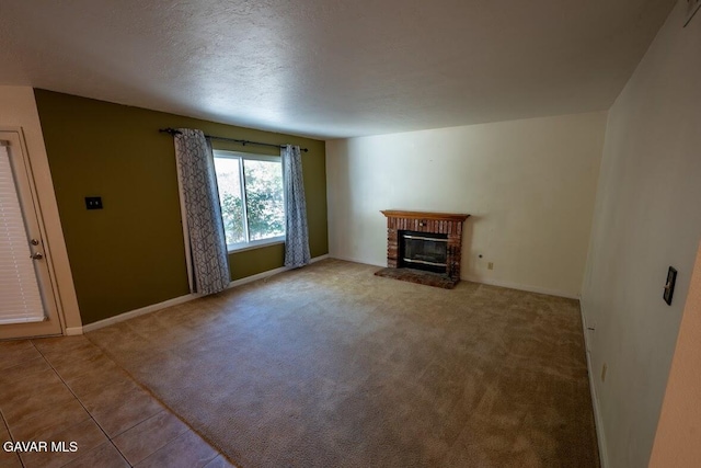 4722 Sungate Dr, Palmdale, CA 93551 - unfurnished living room featuring a fireplace, carpet, and tile patterned flooring