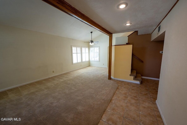 4722 Sungate Dr, Palmdale, CA 93551 - unfurnished room with stairs, ceiling fan, light tile patterned flooring, light carpet, and recessed lighting