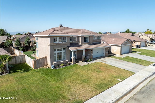 3616 Glenridge Ave, Rosamond, CA 93560 - view of front of house with a tile roof, stucco siding, a residential view, a garage, and driveway