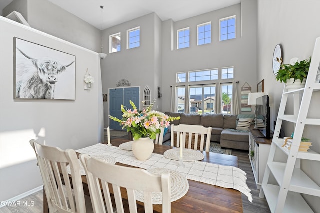 3616 Glenridge Ave, Rosamond, CA 93560 - dining space featuring wood finished floors and a towering ceiling