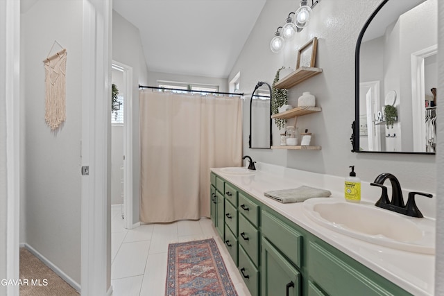 3616 Glenridge Ave, Rosamond, CA 93560 - full bath with double vanity, a shower with curtain, and tile patterned floors