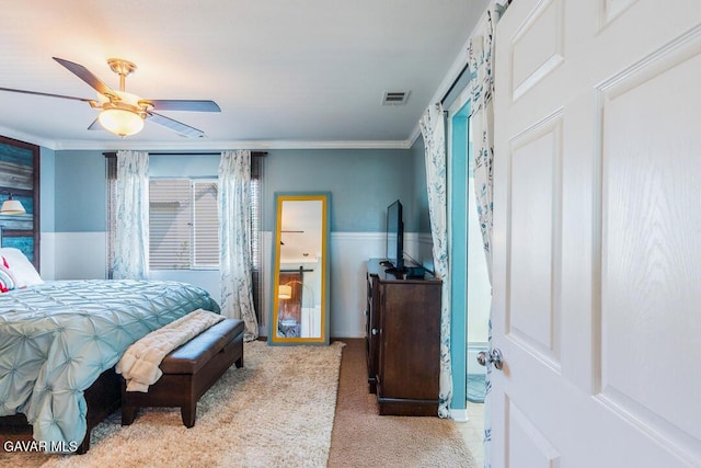3455 Pine Mist Ct, Rosamond, CA 93560 - carpeted bedroom featuring ornamental molding and a ceiling fan