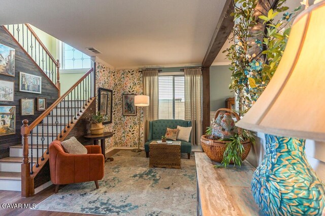 3455 Pine Mist Ct, Rosamond, CA 93560 - living area with stairway and ornamental molding