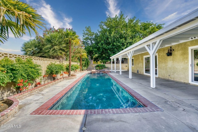 43737 W 27th St, Lancaster, CA 93536 - view of swimming pool with a patio, a fenced backyard, and a pool with connected hot tub
