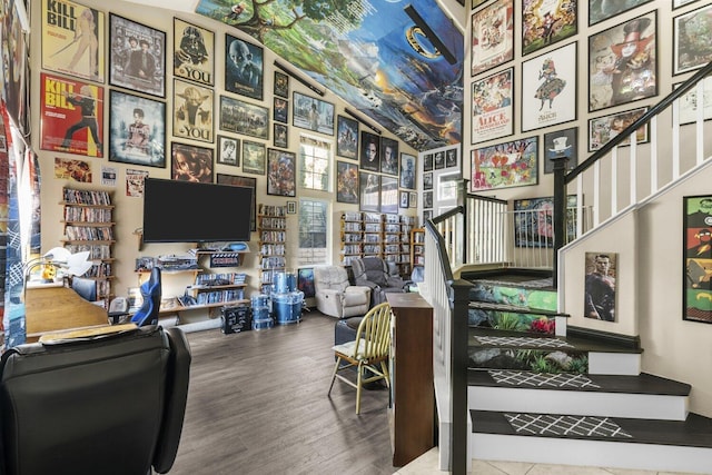 42164 Valley Vista Dr, Lancaster, CA 93536 - office area featuring a high ceiling and wood finished floors